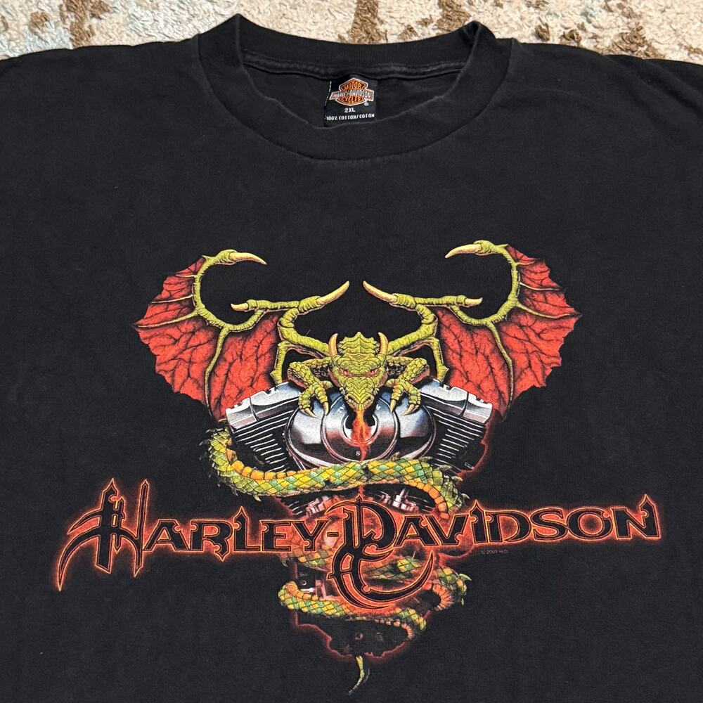 Vintage 2001 Harley Davidson Dragon Shirt Size 2XL El Paso TX Made in USA